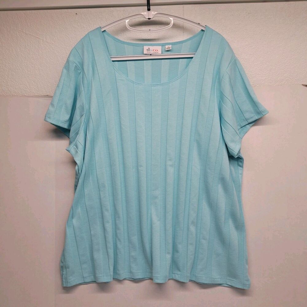 D&Co Light Blue Ribbed Short Sleeve Women's 2XL